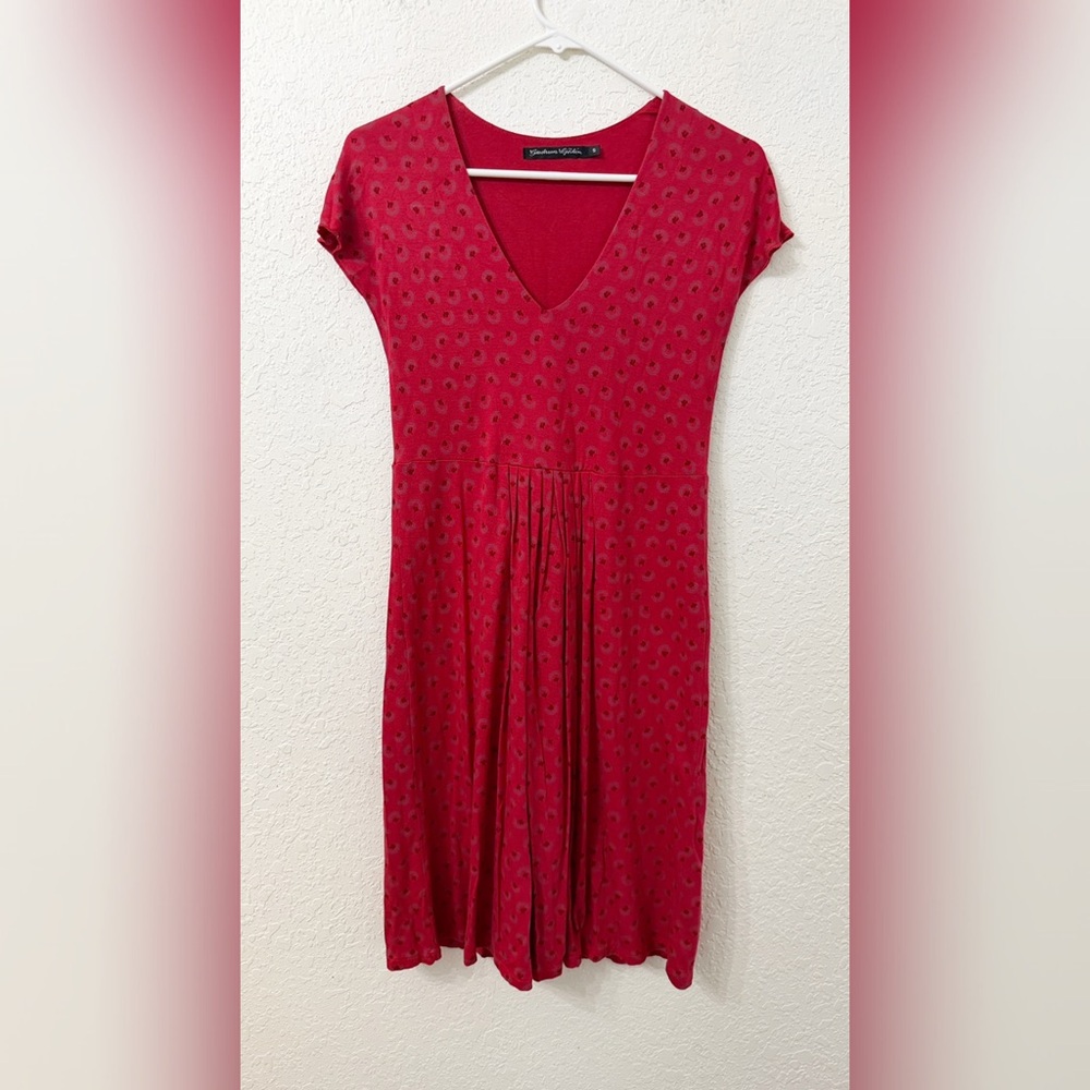 Gudrun Sjoden Boho V neck Red Patterned Lined Dress - S